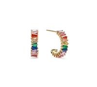 PERIMADE Orecchini a cerchio placcati in oro arcobaleno LGBTQ Pride, in argento Sterling 925 massiccio con zirconia cubica, a cerchio semi-aperto, ipoallergenici, LGBT, gay, lesbiche, bisessuali