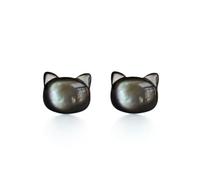 PERIMADE Orecchini a perno a forma di gatto, in madreperla, da donna, in argento Sterling 925, placcati oro, per amanti dei gatti, minimalisti, regalo di compleanno o anniversario, Argento sterling
