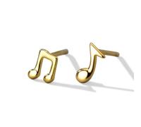 PERIMADE Orecchini a perno a forma di nota musicale, placcati in oro 18 carati, piccoli, ipoallergenici, a forma di nota musicale, da donna, non si ossidano, in argento Sterling 925, alla moda, regalo