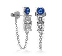 PERIMADE Orecchini a perno da donna in argento Sterling 925 con catena | Set di orecchini a perno placcati in oro 18 K, smaltati turchi Nazar, con zirconia cubica, set di orecchini a catena lunga