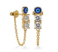 PERIMADE Orecchini a perno da donna in argento Sterling 925 con catena | Set di orecchini a perno placcati in oro 18 K, smaltati turchi Nazar, con zirconia cubica, set di orecchini a catena lunga