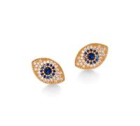 PERIMADE Orecchini a perno placcati in oro da donna, in argento Sterling 925 massiccio con zirconia cubica, set di orecchini portafortuna con occhio blu, regalo di compleanno e Natale, per donne