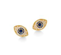 PERIMADE Orecchini a perno placcati in oro da donna, in argento Sterling 925 massiccio con zirconia cubica, set di orecchini portafortuna con occhio blu, regalo di compleanno e Natale, per donne