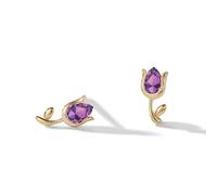 PERIMADE Piccoli orecchini a bottone a forma di tulipano con ametista placcati in oro 18 carati, orecchini a forma di tulipano da donna, ipoallergenici, in argento Sterling 925, con ametista viola