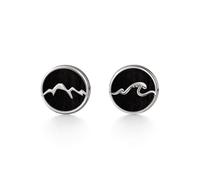 PERIMADE Piccoli orecchini a perno abbinati a forma di oceano di montagna, placcati in oro 18 carati, per donne e uomini, ipoallergenici, in argento Sterling 925, con agata e onde, non si ossidano