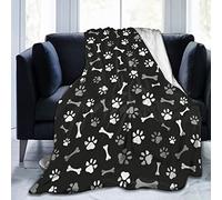 Perinsto Coperta in pile con zampe e ossa di cane, ultra morbida e calda, per tutte le stagioni, con impronte di animali, per letto, sedia, auto, divano, camera da letto, 127 x 101 cm