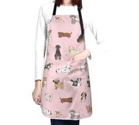 Perinsto Grembiule impermeabile con 2 tasche con cani carini e animali, grembiule da cucina per chef, per cucinare, dipingere, giardinaggio, toelettatura (rosa)