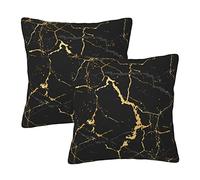 Perinsto Set di 2 federe decorative in marmo nero e oro con texture marmorizzata, morbide federe per cuscini per divano, letto, decorazione della casa, 50 x 50 cm