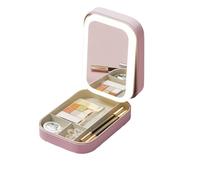 Periodicali Travel Makeup Mirror, Cosmetic Storage Box, Periodicali Travel Makeup Bag, Integrated Storage Box with Light-Filling Mirror, Foldable with LED Fill Light (Pink)