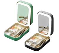 Periodicali Travel Makeup Mirror, Cosmetic Storage Box, Periodicali Travel Makeup Bag, Integrated Storage Box with Light-Filling Mirror, Foldable with LED Fill Light (Green+Black)