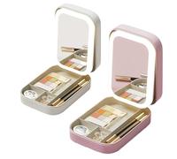 Periodicali Travel Makeup Mirror, Cosmetic Storage Box, Periodicali Travel Makeup Bag, Integrated Storage Box with Light-Filling Mirror, Foldable with LED Fill Light (White+Pink)