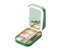 Periodicali Travel Makeup Mirror, Cosmetic Storage Box, Periodicali Travel Makeup Bag, Integrated Storage Box with Light-Filling Mirror, Foldable with LED Fill Light (Green)