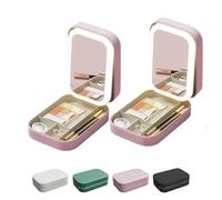 Periodicali Travel Makeup Mirror, Periodicali Travel Makeup Bag, Cosmetic Storage Box, LED Three-Color Adjustable Makeup Mirror (Pink2)