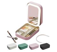 Periodicali Travel Makeup Mirror, Periodicali Travel Makeup Bag, Cosmetic Storage Box, LED Three-Color Adjustable Makeup Mirror (Pink)