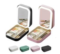 Periodicali Travel Makeup Mirror, Periodicali Travel Makeup Bag, Cosmetic Storage Box, LED Three-Color Adjustable Makeup Mirror (Black+Pink)