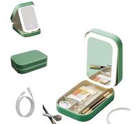 Periodicali Travel Makeup Mirror,Periodicali Travel Makeup Bag,Portable LED Makeup Mirror Case,Foldable with LED Fill Light, Dustproof and Portable, For Women Daughter Mother (Emerald Green)