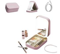 Periodicali Travel Makeup Mirror,Periodicali Travel Makeup Bag,Portable LED Makeup Mirror Case,Foldable with LED Fill Light, Dustproof and Portable, For Women Daughter Mother (Pink)