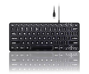 Perixx PERIBOARD-332 Wired Backlit USB Keyboard - Mini 11,22 x 4,57 x 0,83 pollici - Slim Scissor Keys with Big Font - White Illuminated LED - US English..