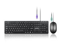 Perixx PERIDUO-117 - Tastiera e mouse PS/2 con cavo, tastiera a membrana full-size, mouse ottico, layout QWERTY UK, nero