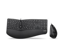 Perixx Periduo-505 - Tastiera ergonomica con mouse verticale, tastiera divisa, rotella di scorrimento a 4 vie, poggiapolsi personalizzabile, tasti piatti, con cavo USB, QWERTZ
