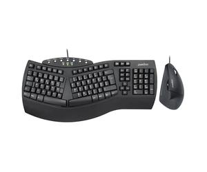 Perixx PERIDUO-512B - Set di tastiera e mouse ergonomici - Mouse di design verticale, cablato, USB, nero - Comodo layout QWERTZ