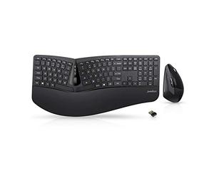 Perixx Periduo-605, Set Tastiera Ergonomica e Mouse Verticale Wireless, 3D Design con Tasti divisi e Rotella di Scorrimento inclinazione, poggiapolso Regolabile e Profilo ribassato, US Layout