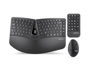 Perixx PERIDUO-606A Set tastiera ergonomica senza fili - Design compatto con mouse verticale e tastierino numerico esterno - angoli di digitazione regolabili - UK QWERTY