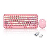 Perixx PERIDUO-713 - Mini tastiera wireless 2,4 GHz, tasti rotondi stile retrò, per PC e tablet, colore: rosa pastello, spagnolo QWERTY