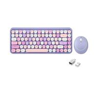 Perixx PERIDUO-713 Set Mouse e Tastiera senza fili da 2.4 GHz, tasti arrotondati dallo stile retro, layout USA inglese, viola pastello