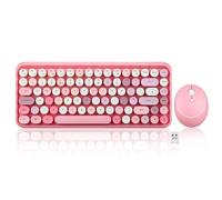 Perixx Periduo-713 Wireless 2,4 GHz carino tastiera e mouse combinato, retro tasti rotondi, layout UK, rosa pastello