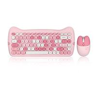 Perixx PERIDUO-715 - Mini tastiera e mouse wireless con design a forma di gatto - Pink Candy Colors - Portable Travel Bag - Adattatore Type-C - US English