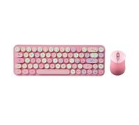 Perixx PERIDUO-802PK Combo Mini Tastiera e Mouse Bluetooth - Copritasti Rotondi Retrò - Rosa Pastello - Layout Italiano QWERTY