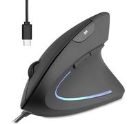 Perixx PERIMICE-513C Mouse Verticale Cablate USB-C, 6 Tasti, 1000/1600 DPI, Design per Destrimani, Cavo Tipo C 1,8m, Nero