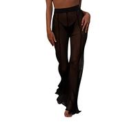 Perizoma Aperto Donna Lingerie Body in Pizzo Pantaloni lunghi da donna in rete con leggings sottili Pantaloni trasparenti da cocktail con fondo a campana Perizoma Aperto Donna Lingerie Body (Black, S)