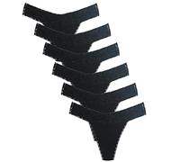 Perizoma da donna, a vita bassa, senza cuciture, perizoma in cotone e pizzo, confezione da 10 pezzi, diversi motivi e colori assortiti, 6 neri., 3XL