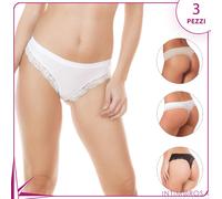 Perizoma donna Jadea 519 in cotone elasticizzato e pizzo 3 pz
