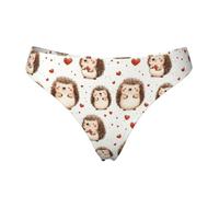 Perizoma senza cuciture da donna, con stampa a forma di cuore e riccio, mutandine per bikini, nero, Small