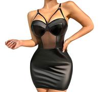 Perizoma Trasparente da Donna Sposa Bianco Abito da Donna 1Pc Sexy Senza Maniche con Cerniera Frontale in Pelle Pu Attillato Sexy Lingerie Reggiseno Rosso Collant Sexyhot (Black M)