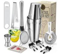 Perjoy - Set di shaker per cocktail, 16 pezzi, kit da barista, shaker per cocktail, set da bar in acciaio inox, set di accessori per coktail, strumenti per bar e barman, con cucchiaio e Jigger