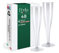 Perla 48 Flute da Champagne Eleganti in Plastica 120ml Trasparenti Resistenti e