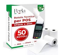Perla - 50 Rotoli Pos 57mm x 20 metri - Rotolini in carta termica di alta qualità - Rotoli Compatibili per Dispositivi POS Nexi, Nexa, Sumup e altri Dispositivi