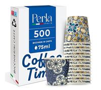 Perla - 500 Bicchierini Caffe Carta 75ml - Bicchieri Caffè Monouso Biodegradabili - Bicchierini da Caffè Usa e Getta Design, Maiolica Costiera Amalfitana, Vietri, Amalfi, Sorrento