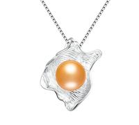 Perla, pendente di perla, collana, collana di perle d'acqua dolce naturali in argento sterling con pendente design a conchiglia, gioielli di perle di moda for le donne (senza catena)(Golden No chain)