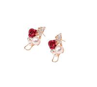 Perla Rosa con Strass Orecchini a Farfalla Farfalla Ornamento Coreano Camelia Fiore Orecchini a Clip Elegante e popolareDurability
