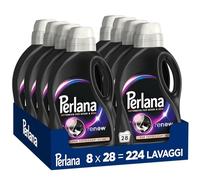 Perlana Detersivo Scuri e Neri (8 confezioni da 28 lavaggi), Detersivo lavatrice liquido per tutti i capi scuri, Detersivo capi neri per fibre rinnovate