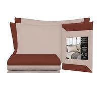 PERLARARA Completo Letto Matrimoniale in Flanella di Caldo Cotone 100%, Set Lenzuola Matrimoniali Maxi con Lenzuolo Sopra, Sotto e 2 Federe, Made in Italy, Brandy 126 Bicolor