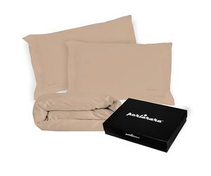 PERLARARA Copripiumino Matrimoniale in Cotone Percalle, Parure Copripiumino Sacco Con 2 Federe, Copripiumone Tinta Unita Beige anche Letto 2 Piazze Maxi