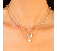 Perle bianche naturali, personalità unica e minimalista, collana a farfalla con perle, catena a clavicola multistrato da donna, collana con ciondolo a farfalla con perle, set a tre strati