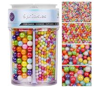 Perle Commestibili Arcobaleno per Decorazioni (130g) - Perle di Zucchero in 4 Misure per Torte, Cupcake, Biscotti & Altro - Ideali per Matrimoni, Compleanni, Natale e Halloween, Pearl Sprinkles