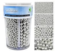 Perle Commestibili Argentate per Decorazioni (130g) - Perle di Zucchero in 4 Misure per Torte, Cupcake, Biscotti & Altro - Ideali per Matrimoni, Compleanni, Natale e Halloween, Pearl Sprinkles